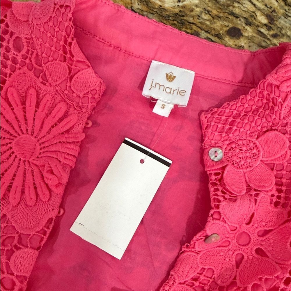 J. Marie Pink Floral Lace Mini Dress Appliqué Crochet Lined Size S - Picture 6 of 9